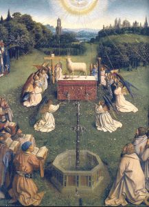 Jan Van Eyck, Polittico dell’Agnello Mistico (sportelli aperti), part.