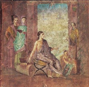 La pittrice, affresco staccato pompeiano,antecedente al 79 d. C., Napoli, Museo Archeologico Nazionale