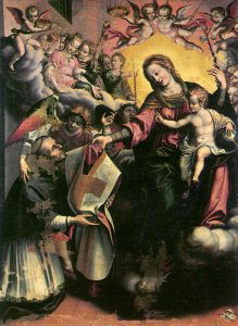 Giovanni de Gregorio detto il Pietrafesa, La Vergine consegna la pianeta a Sant'Ildefonso, XVII sec., Abriola, chiesa madre